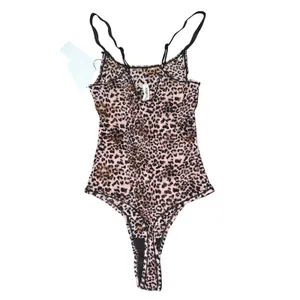 Steve Madden Womens Feathered Leopard Mesh Bodysuit SM11840 Brown Animal Sz S thumbnail 2