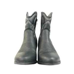 Global Win Black Faux Leather Stitch Embroidered Mid Calf Western Cowboy Boots 8 thumbnail 2