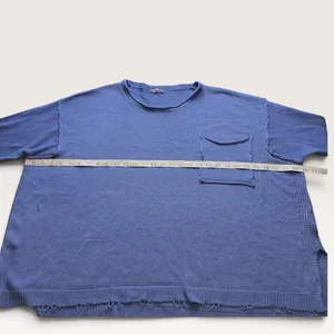 Easel Los Angeles Blue Oversized Distressed Knit Sweater Pocket Top Small thumbnail 6