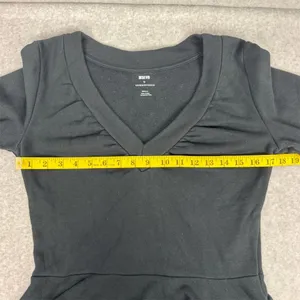 Anthropologie Women's Black V-Neck Ruched Peplum Top Size Small thumbnail 5