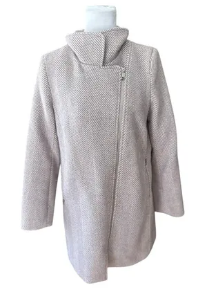 LOFT Lilac Wool Blend‎ Pea Coat Jacket Herringbone Asymmetric Zip Pockets Small thumbnail 1