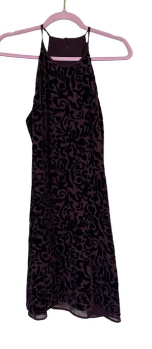Vintage 90s Purple Velvet Burnout Halter Mini Dress Womens M Y2K Goth Grunge thumbnail 1