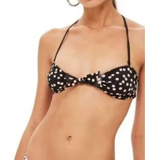 Retro Polka Dot Bikini Top Black Pink Size 6 Halter Bandeau Tie Front thumbnail 1