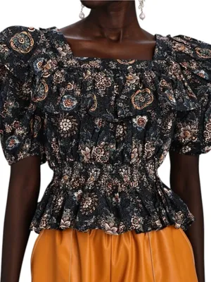 Ulla Johnson Women’s Size 8 Warner Square Neck Ruffle Peplum Cotton Blouse Top thumbnail 2
