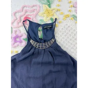 As‎ U Wish Navy Blue Halter Dress Silver Neck Detail Elastic Waist Size M thumbnail 10