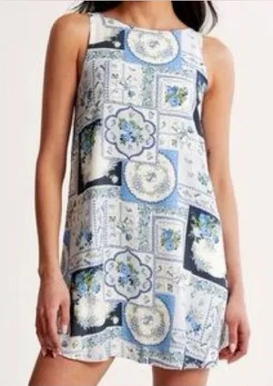NEW!! Abercrombie & Fitch Blue Floral‎ Patchwork Summer Dress thumbnail 1