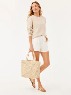 J.Crew Paper Raffia Woven Tote Bag Natural Beige Large Beach Shopper thumbnail 7