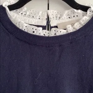 Loft Navy Blue & White Lace Ruffle Sweater Vest thumbnail 4