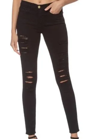 Frame Distressed Black Skinny Jeans Le Skinny de Jeanne Grunge‎ Emo Size 23 thumbnail 1