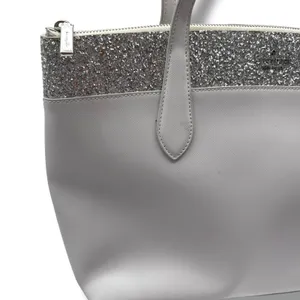 Kate Spade Tote Bag Womens Grey Saffiano Leather Silver Glitter‎ Trim Zip Top thumbnail 7