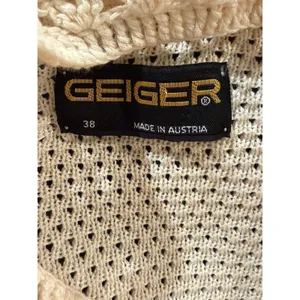 Geiger Austria Ivory Cotton Crochet Collar Cardigan‎ Sweater Cottagecore Sz 38 thumbnail 7