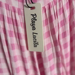 Playa Lucila Pink Check Gingham Empire Slit Maxi Slip Dress Picnic Preppy XS thumbnail 5