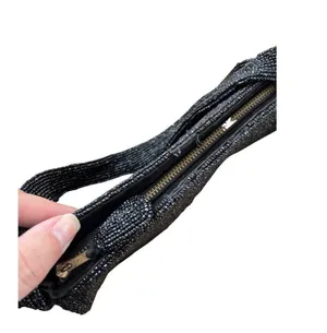 Vintage Black Beaded Hand Bag, 1950s Black Beaded Purse thumbnail 3
