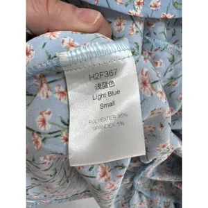 Light Blue Floral Smocked Mini Dress Ruffle Sleeve Women Small H2F367‎ thumbnail 7