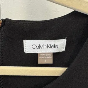 Calvin Klein‎ Black Flutter Sleeve Sheath Dress White Trim Size 8 Gold Zipper thumbnail 5