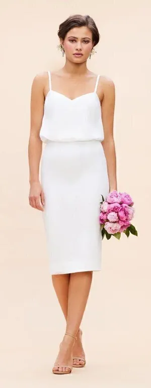 DRESS THE POPULATION Alondra Blouson Sheath Dress in Off-White Size XX-Large thumbnail 1