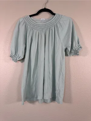 Lake Light Green Puff Sleeve Blouse Womens L Peasant Shirt Casual Staple Basic thumbnail 7