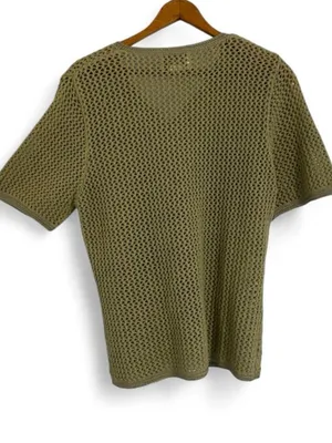 Christopher & Banks Vintage y2k Women's S Green Open Knit Mesh V-Neck Button Ramie Cotton Cardigan thumbnail 3