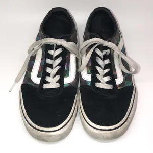 Women's Vans Black Suede Iridescent Checkerboard Size 7.5 Low Top Skater Lace Up thumbnail 2