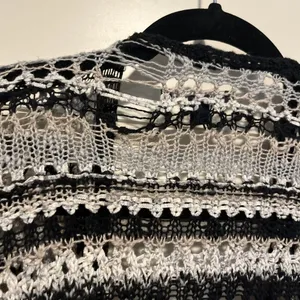 American Eagle Cardigan Sweater Women's S Crochet Open Front Black White Stripes thumbnail 8