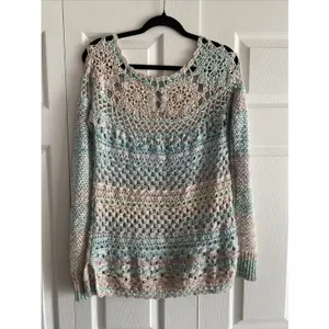 Free People Crochet Knit Sweater Womens Size S Pastel Boho Open Weave Pullover‎ thumbnail 5