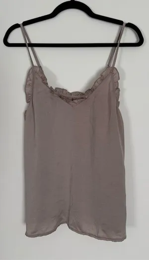 Unbranded Camisole Tank Top Womens S/M Mauve Purple Ruffle V-Neck Satin thumbnail 1