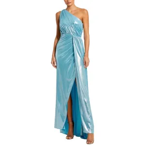 Mac Duggal One-Shoulder Metallic Aqua Blue Evening Gown Maxi Dress Size 4 New thumbnail 7