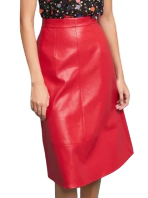 Eri + Ali Red Faux Leather Skirt Vegan Party Bold Cocktail Size 6 Women's thumbnail 1