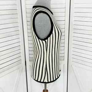 New York & Co Striped Ribbed Knit Sleeveless Sweater Tank Top Tan‎ Black Large thumbnail 3