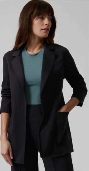 Athleta Eastbound Blazer Black Open Front Stretch Knit Jacket Size‎ 4 thumbnail 1