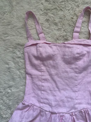 Abercrombie & Fitch Dress 100% Linen Drop Waist Mini Built In Shorts Pink Sz L thumbnail 4