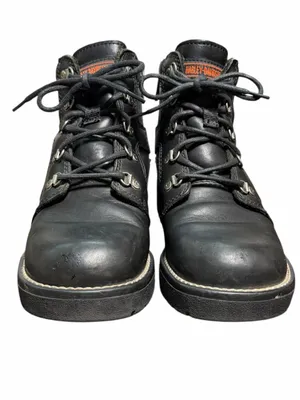 Harley Davidson 9.5 Black Leather Lace Up Motorcycle Ankle Boots Side Zipper thumbnail 4