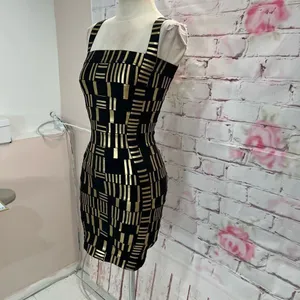 Akira Chicago Women's Sleeveless Gold & Black Weave Bandage Bodycon Mini Dress 5 thumbnail 4