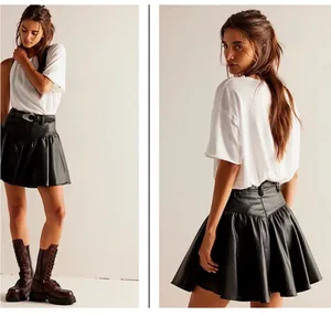 Free People We the free black faux leather pleated mini skirt thumbnail 5