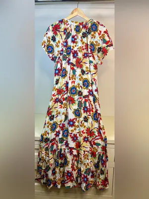 NWT Umgee White Maxi Dress with Red, Blue & Yellow Floral Print thumbnail 2