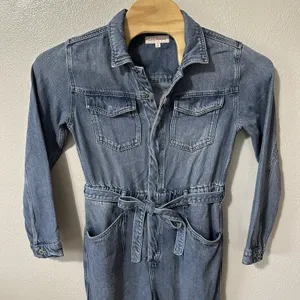 Lucky Brand Jumpsuit Sz Small Liquid Denim Luxe Coveralls Tie‎ Front Long Sleeve thumbnail 2