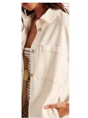 Abercrombie Women's Denim Shirt Jacket in Cream/Off-White thumbnail 2