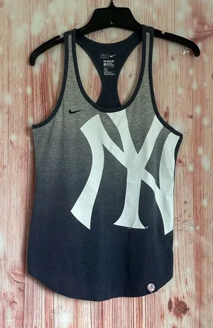 Nike Athletic Cut MLB New York Yankees Navy Ombre Gray Logo Tank Top Sz S thumbnail 1