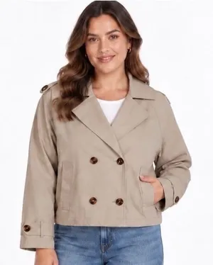 NEW Rebecca Minkoff XL Cropped Trench Coat Khaki Beige Double Breasted NWT thumbnail 1