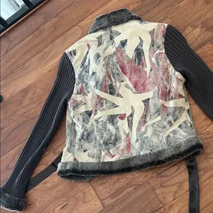 Phosphorus Leather Printed Knit Fur Trim Jacket Size Small thumbnail 9