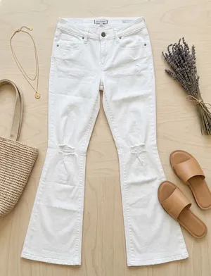 Dear John Rosie Mid Rise Flared Jeans 26 White Distressed Flare‎ Stretch NWT thumbnail 1