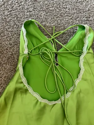 Lace-Trim Satin Mini Dress in Lime Green thumbnail 4