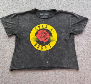 Guns N’ Roses Rhinestone Logo Mineral Wash Cropped Band T-Shirt Women’s L thumbnail 1