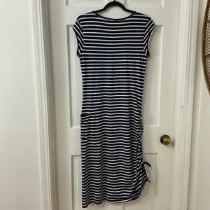 Toad&Co Striped Ruched Midi Dress M Blue Organic Cotton Coastal Nautical Preppy thumbnail 5