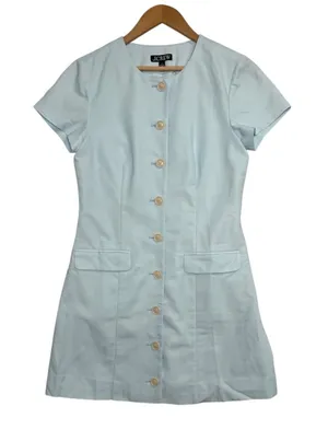 J Crew Dress Womens 6 Light Blue Linen Blend Button Front Short Sleeve Career thumbnail 1