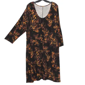 Garnet Hill Trapeze Dress Floral Black Orange Fall Boho Jersey Knit Stretch XL thumbnail 2