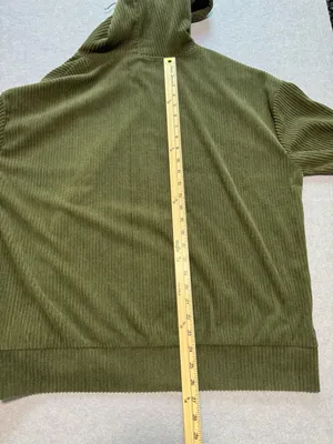 Olive Green Corduroy Oversized Pullover Hoodie with Pocket thumbnail 4