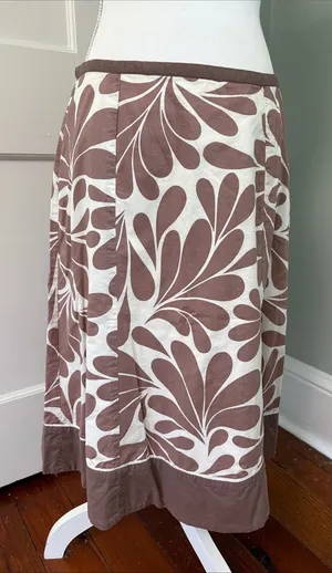 Boden Brown White Printed Floral Midi Skirt Cotton Size US 8 UK 12 Long thumbnail 1
