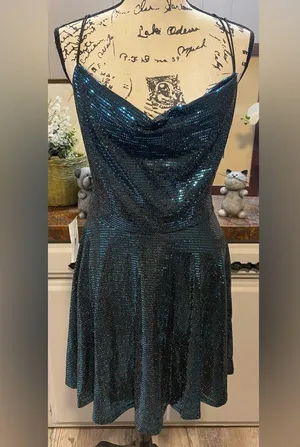 NWT B Darlin Blue Sequin Sparkly Cowl Neck Mini Dress thumbnail 1