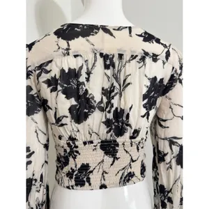 Free People Women’s Floral Ruched Crop Top Boho Cottagecore Fairycore Blouse XS thumbnail 6